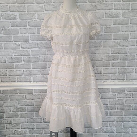 J.Crew Puff Sleeve Daisy Chain Dress White Cotton Cottagecore Feminine Ruffled 6 - Picture 1 of 11